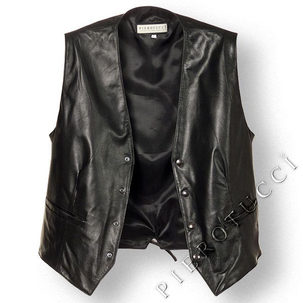 Black Leather Vest with Snap Fasteners